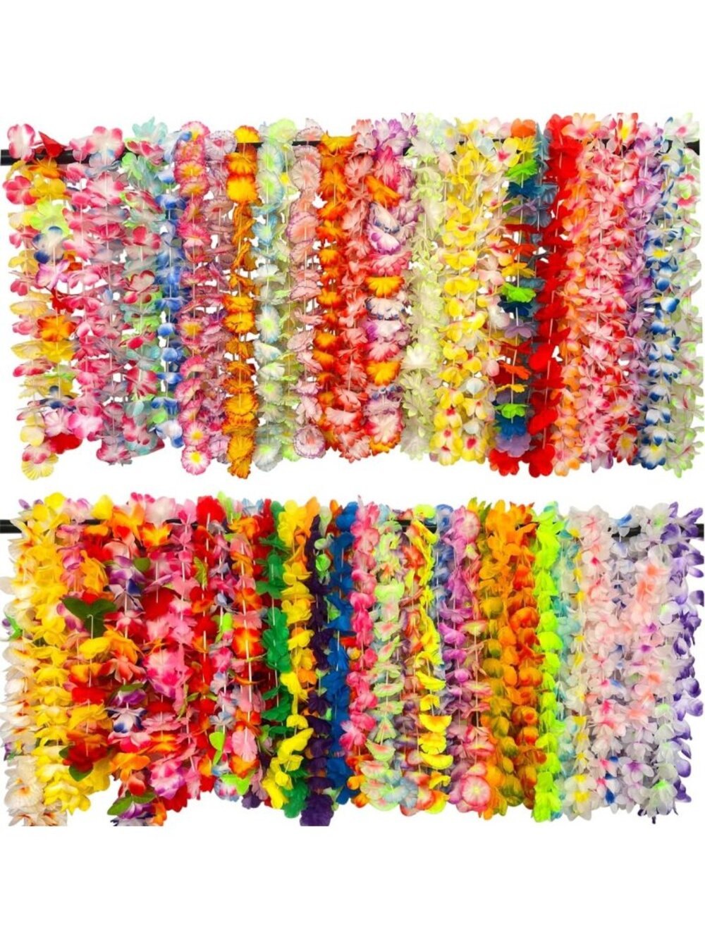Tropical Hawaiian Leis - 100 Silk Flower Necklaces for Luau Party Favors & Decor